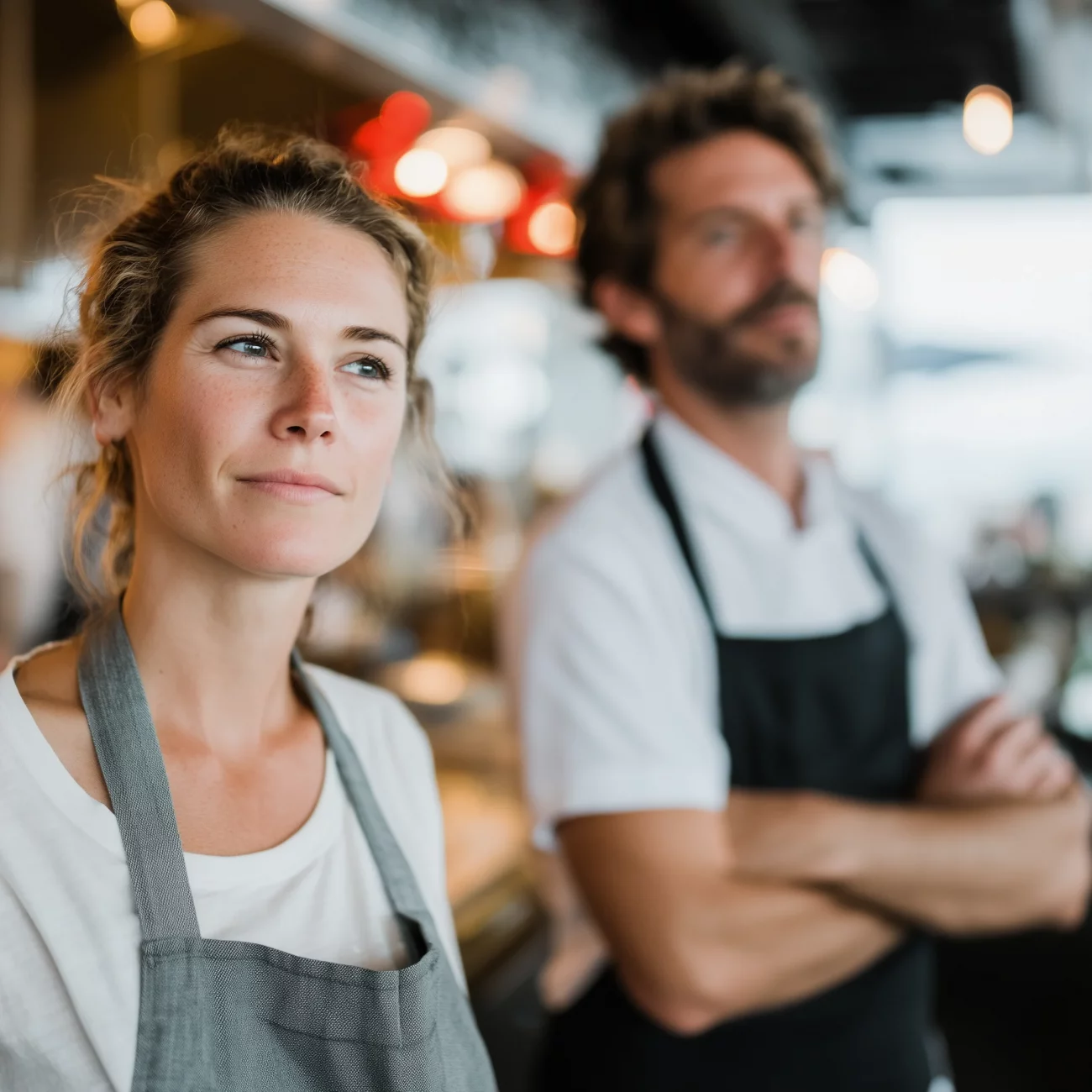Équipe de restauration guidée par un intervenant PoB pour un échauffement avant service.