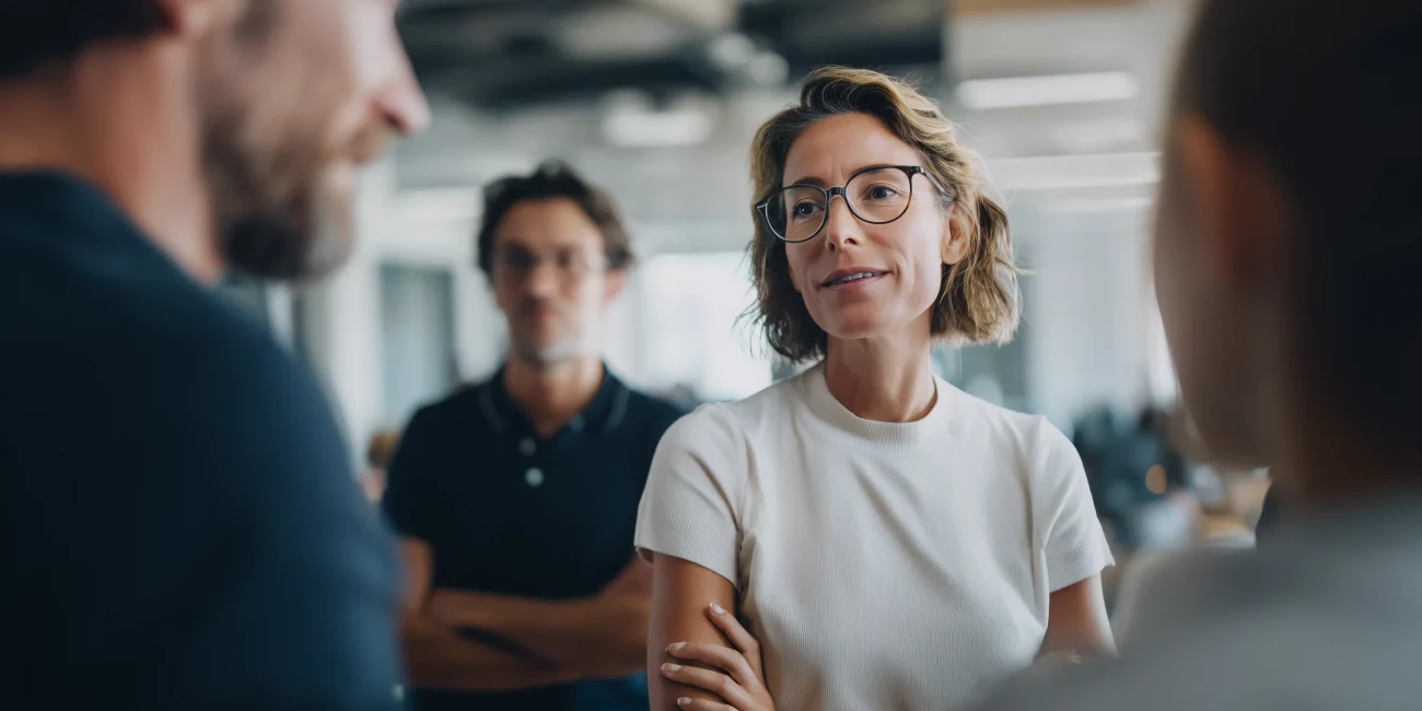 Praticienne PoB aidant un groupe de salariés à identifier leurs zones de tension corporelle.